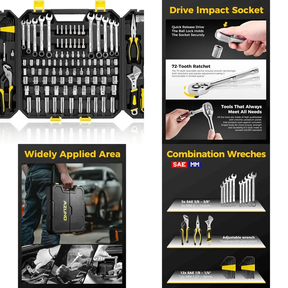 

Complete 203-Piece Mechanic's Tool Kit, Portable DIY Hand Tool Set, Compact Auto Repair Toolbox with Black Organizer Case