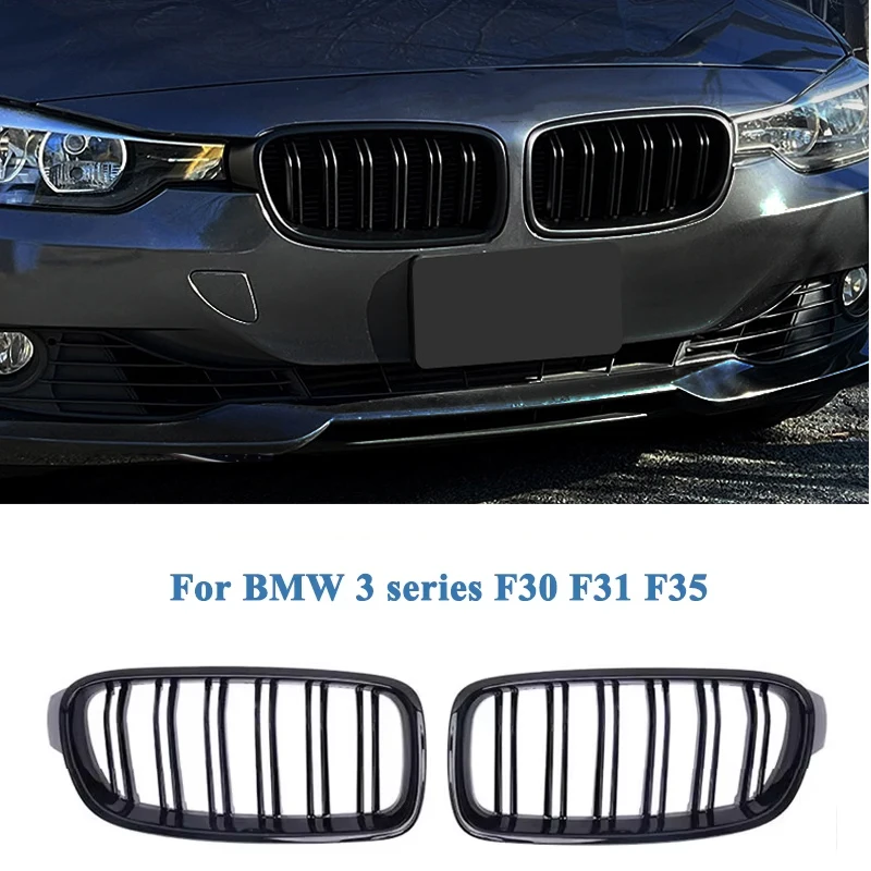 

2Pcs For BMW 3 Series F30 F31 F35 2012 2013 2014 2015 2016 2017 2018 Front Kidney Grille Gloss Black Car Kidney Grill Bumper
