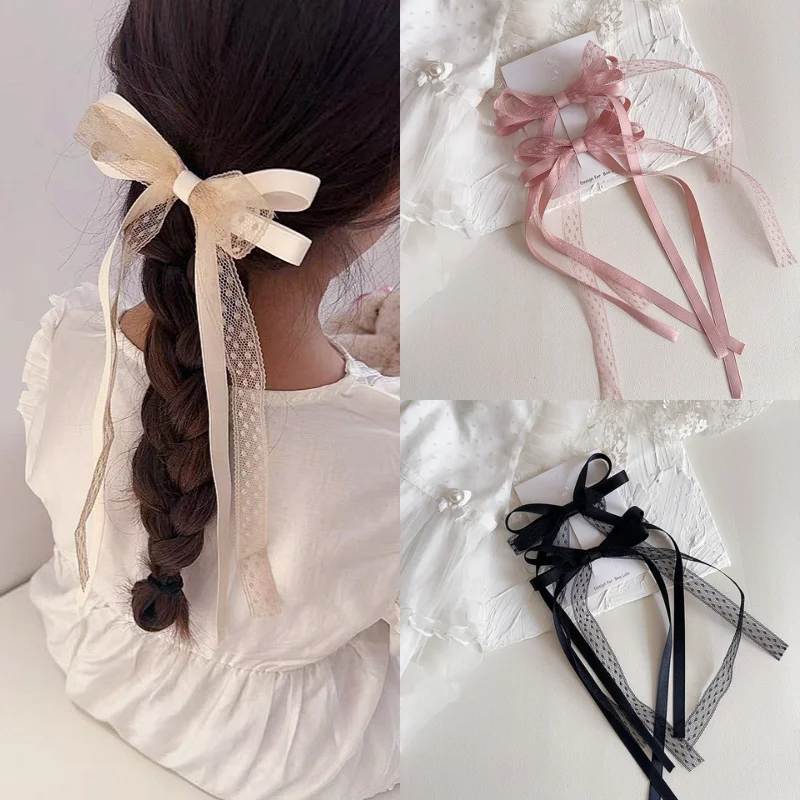 2pcs/set Sweet Lace Hair Clip for Girl Chic Korean Bow Ribbon Kids Girl Hair Pin Lovely Princess Children's Hair Headwear