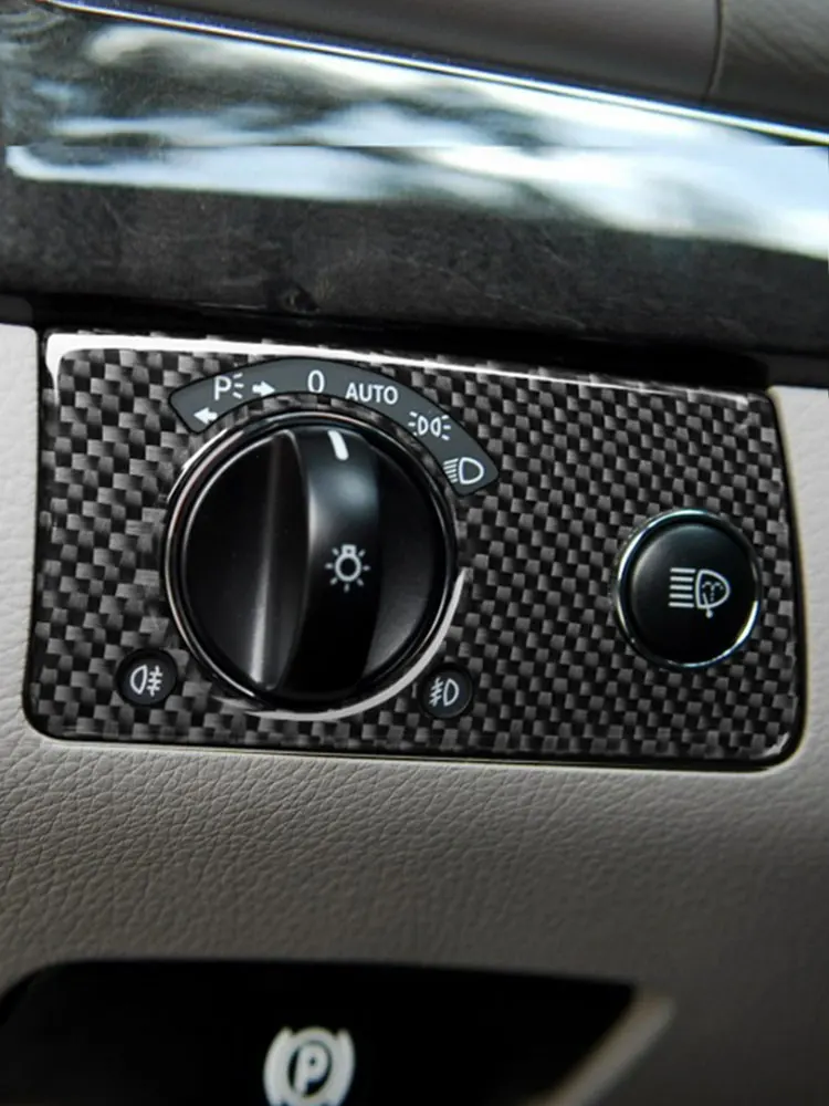 For Mercedes Benz E Class W211 2003-2009 Car Soft Carbon Fiber Interior Accessories Headlight Switch Button Frame Trim Cover