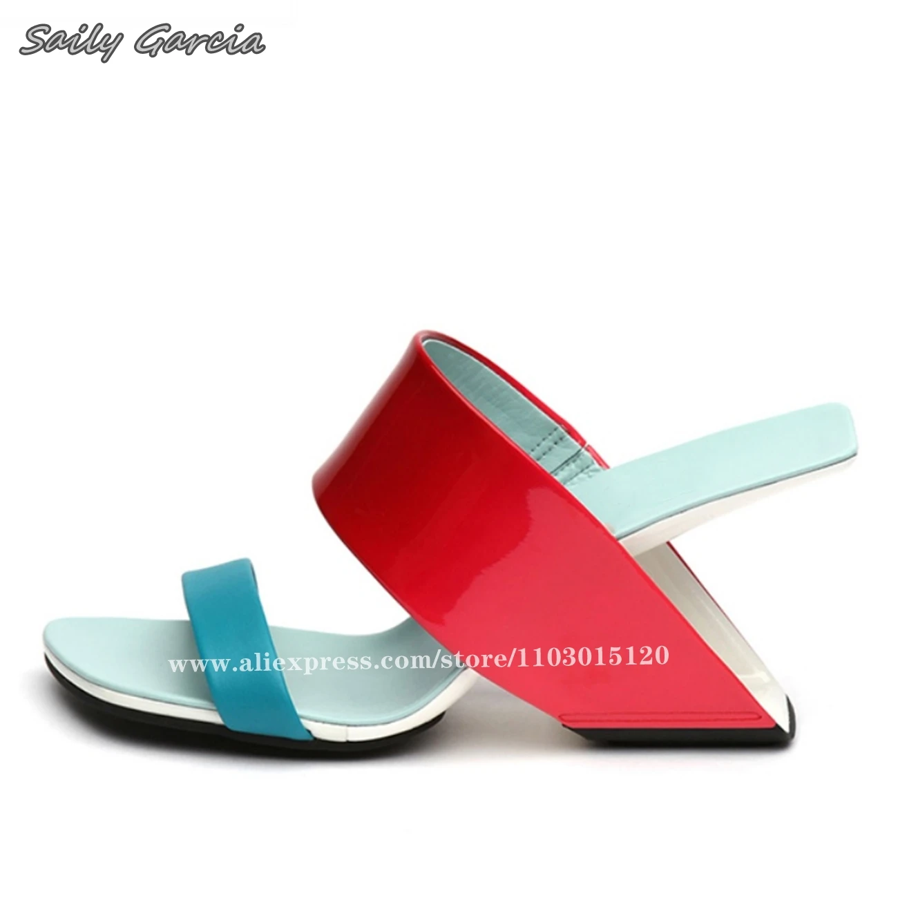 

Mixed Color One Word Belt Strange Heel Sandal Slippers 2024 Summer NEW Fashion Catwalk Style Slides Open Toe Sexy Women Pumps