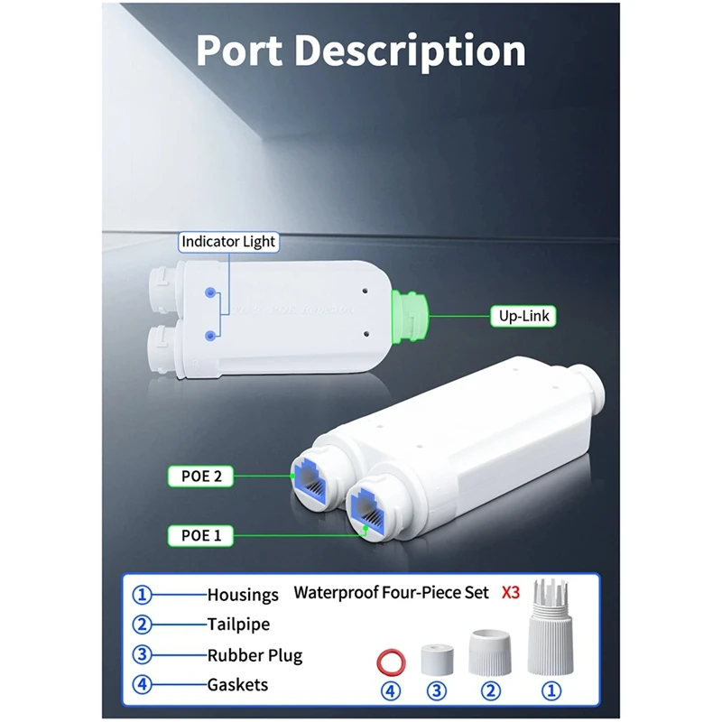 POE Repeater 2 Port Waterproof IP66 10/100Mbps 1 To 2 With IEEE802.3Af/At 48V Outdoor For POE Switch Camera