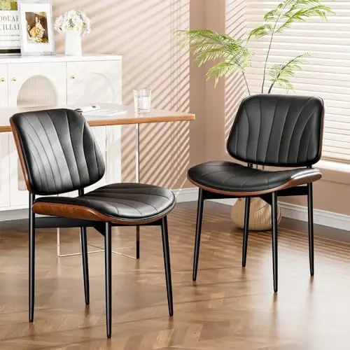 Dining Chairs Set of 2, Dining Room and Kitchen Chairs, Mid Century Modern Upholstered PU Leather Accent Chair with