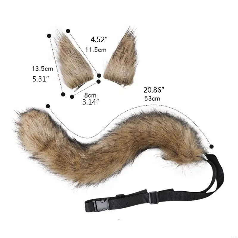 X4YC 3 Pieces Animal Roleplay Furry Set Puppy Ear Headwear Long Fur Wolf Tail Anime Gothic Accessory for Costume Party