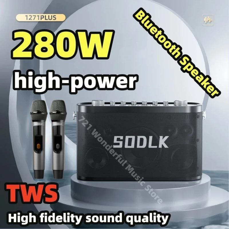 SODLK S1271 PLUS 280W High Power Wireless MIC Bluetooth Speaker with HeavyBass Outdoor Home Singing HIFI Sound Quality USB