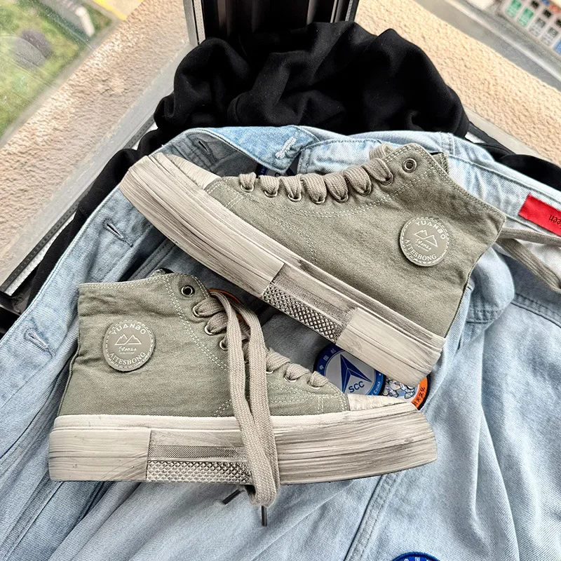 

New Vintage Canvas Shoes Man High Top Platform Skateboard Shoes Men Original Streetwear Men’s Vulcanize Shoes zapatillas de lona