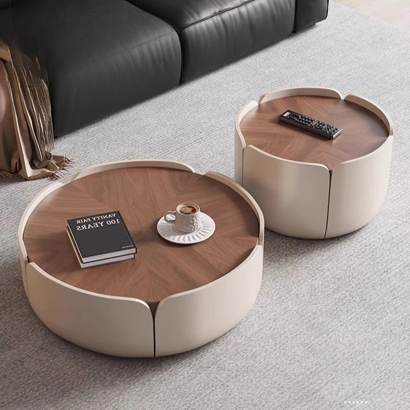 

style coffee table small apartment simple modern living room household walnut grain size round coffee table combination