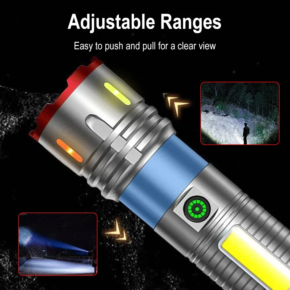 BORUiT X51 High Power LED Flashlight 20W 7200mah Large Capacity Battery USB C Rechargeable  Zoom Torch Camping Fishing Lantern