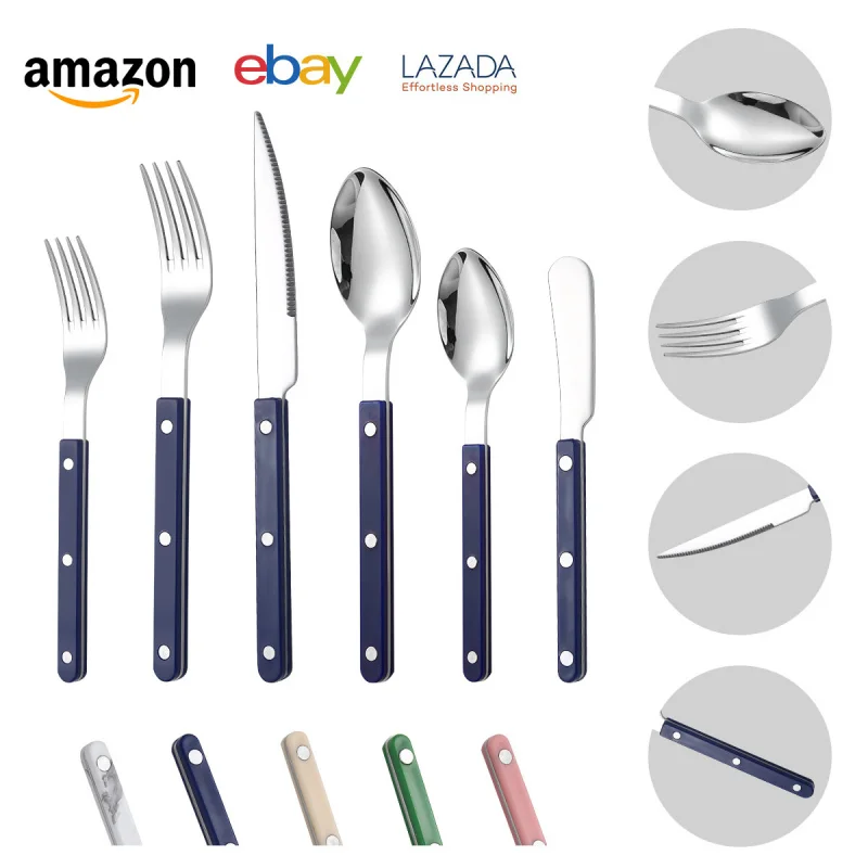 

High Quality 304 Stainless Steel Steak Knives Dinnerware Set French Rivet ABS Grip Hotel Restaurant Cutlery