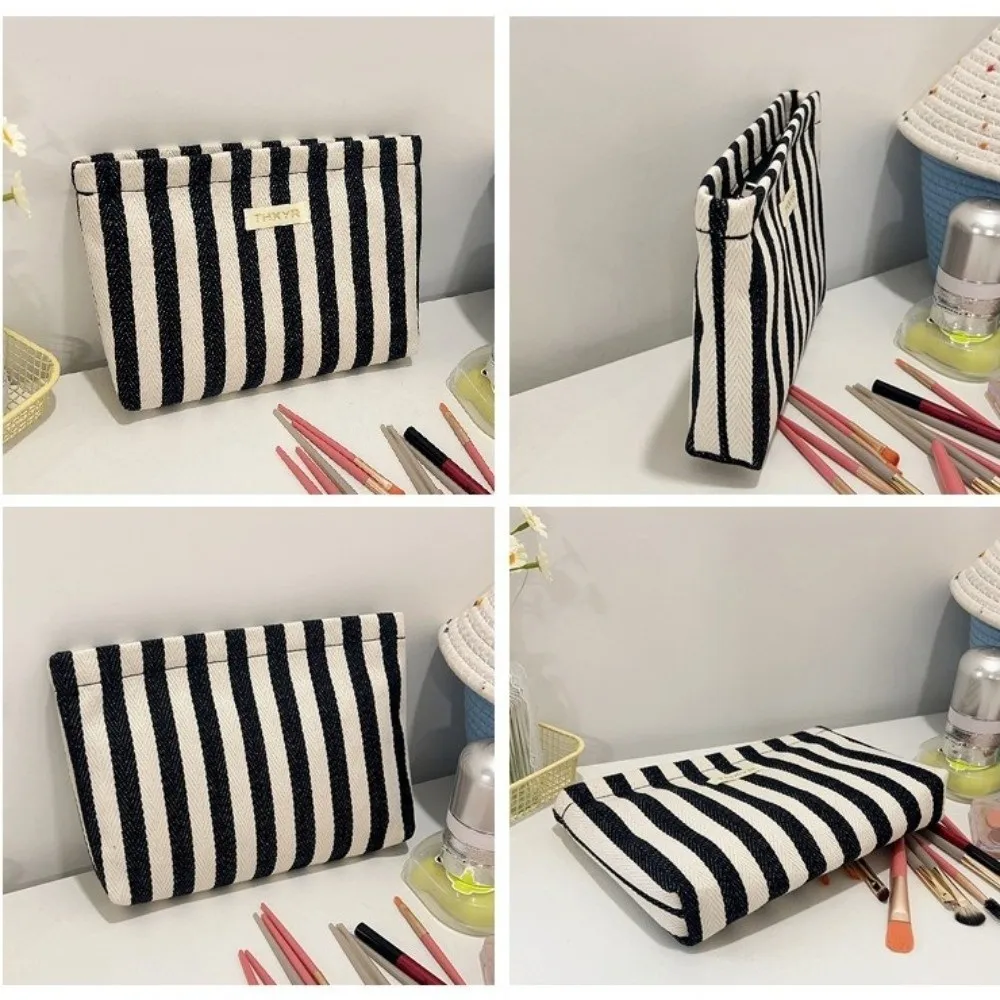 New Portable Stripe Cosmetic Bag Multifunctional Lightweight Storage Bag Large Capacity Handbag Travel