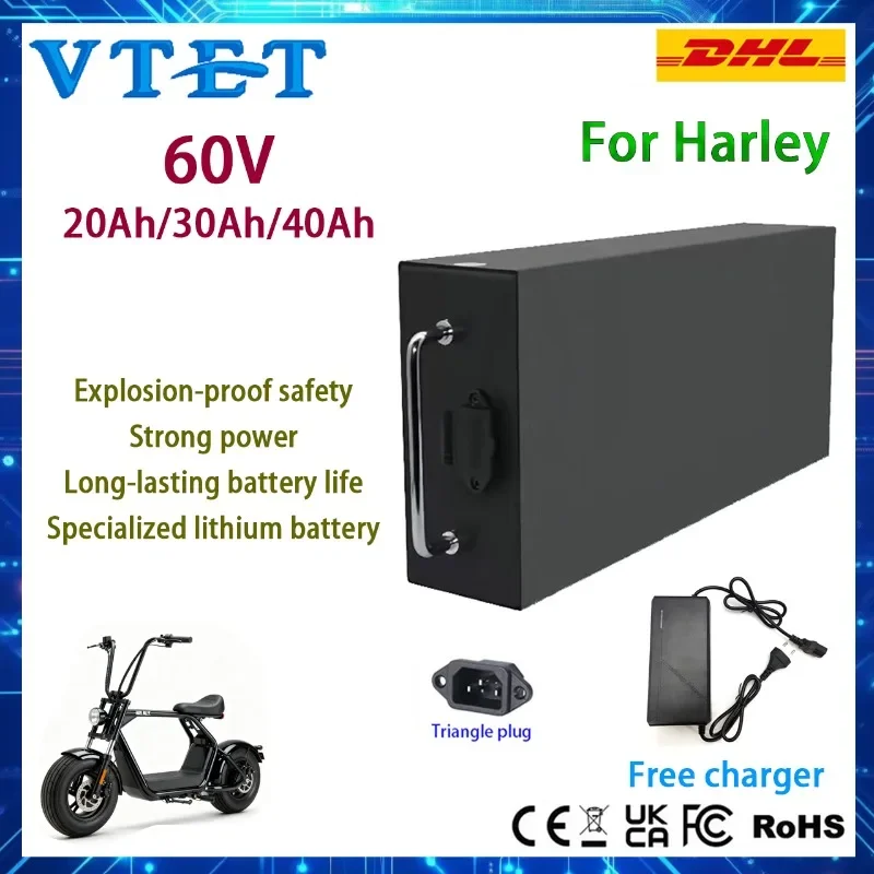 For Harley 60V Electric Vehicle Lithium Battery 20-40Ah, High Quality, Built-in Intelligent Protection, Fully Charged with Power