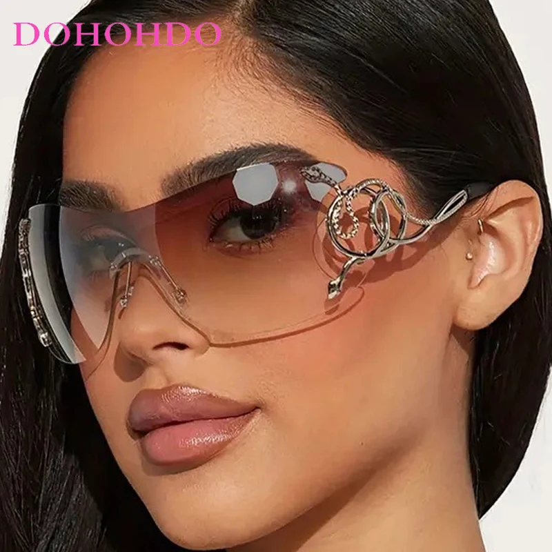 

Luxury Designer Y2K Sunglasses For Women Men Vintage Luxury One-Piece Rimless Punk Shades Female Travel Windproof Goggles UV400