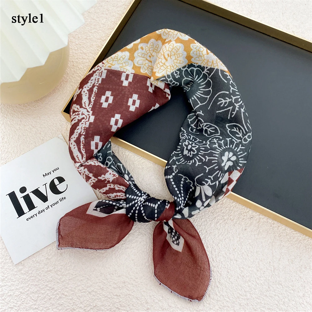 58cm Floral Print Cotton Linen Square Scarf Women Soft Neckerchief Cotton Neck Scarves Small Hijab Head Scarfs Female Foulard