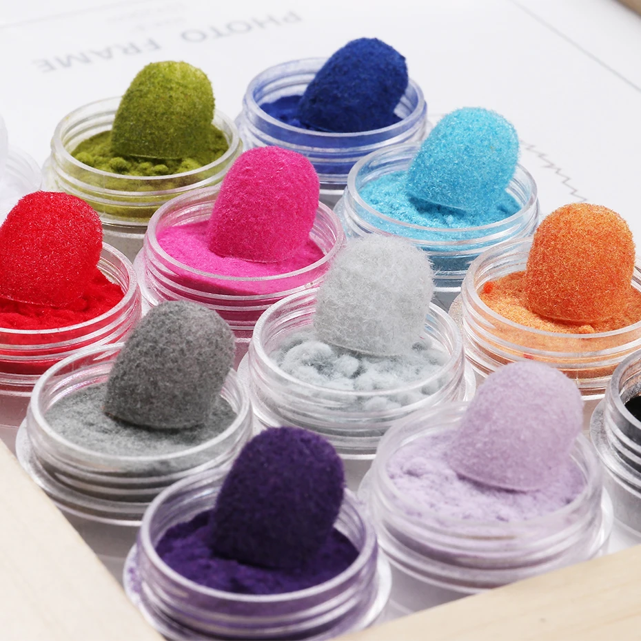 12 قطعة الشتاء يتدفقون المخملية مسمار مسحوق DIY نصائح تصميم ثلاثية الأبعاد الملونة المخملية يتدفقون الغبار مسحوق بريق السنة الجديدة مانيكير ديكور