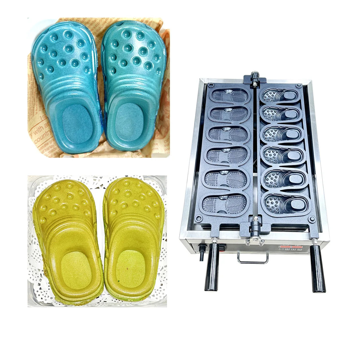 Hole Shoes Waffle Maker Machine 6pcs New Design Commercial Electric Non-sticking Stainless Steel Slippers Shape Snack Equipment