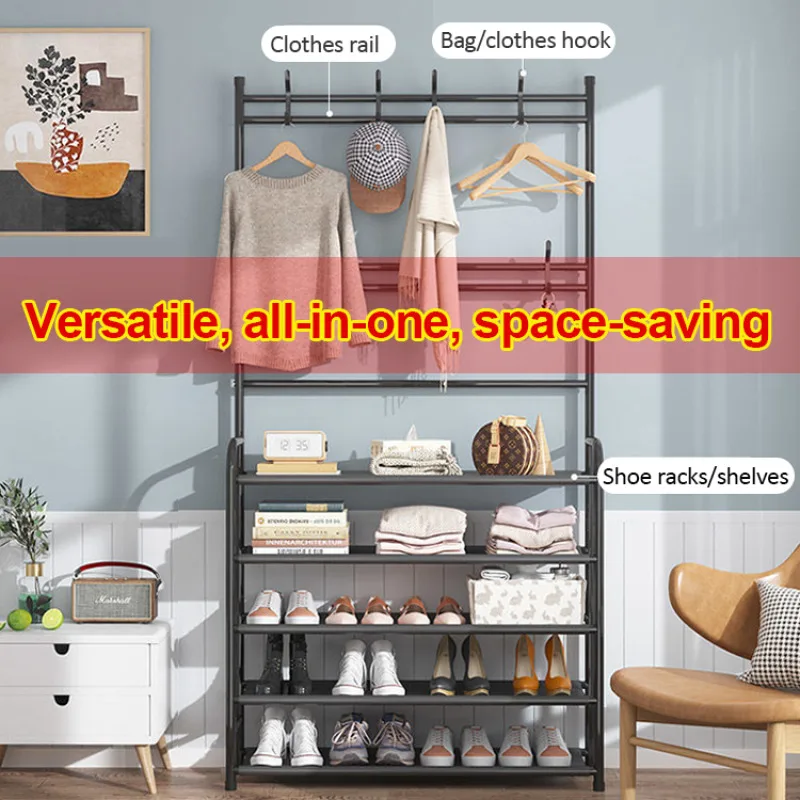 

Dormitory Coat Rack Multifunctional Hanging Clothes Rack Multitier Assembled Shoes Storage Rack