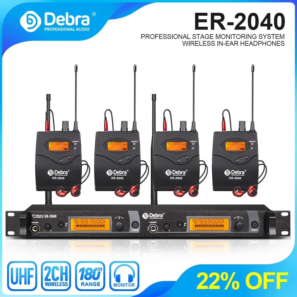 Debra Sistem Monitor nirkabel In-Ear ER-2040 dengan UHF menerima Distance180m untuk kinerja panggung, bernyanyi luar ruangan