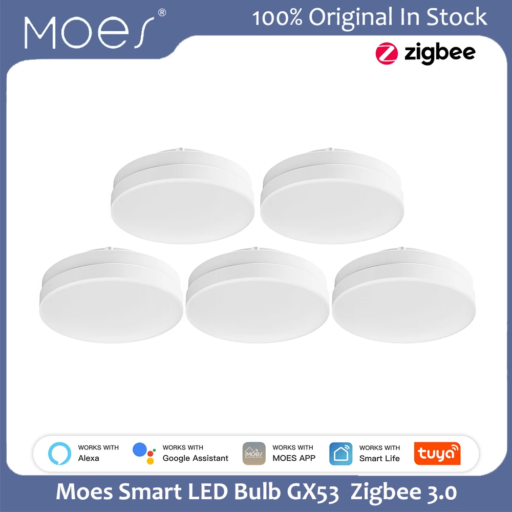 Bombilla LED Inteligente Moes Tuya GX53, Zigbee 3.0, Sincronización con Música, Función de Temporizador, Fácil Instalación, Ritmo Biológico para Alexa