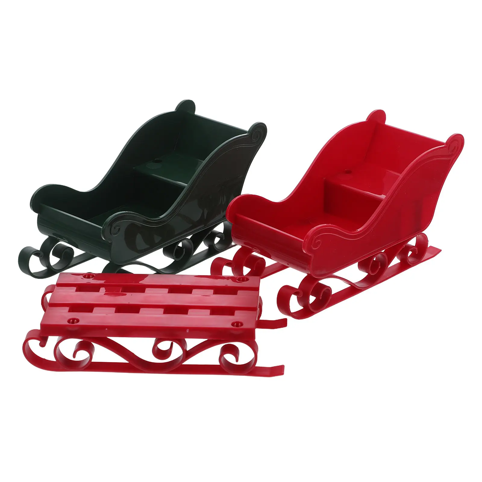 3Pcs Christmas Sleigh Decor Mini Santa Sleigh Plastic Durability Holiday Tabletop Centerpiece Party Decoration