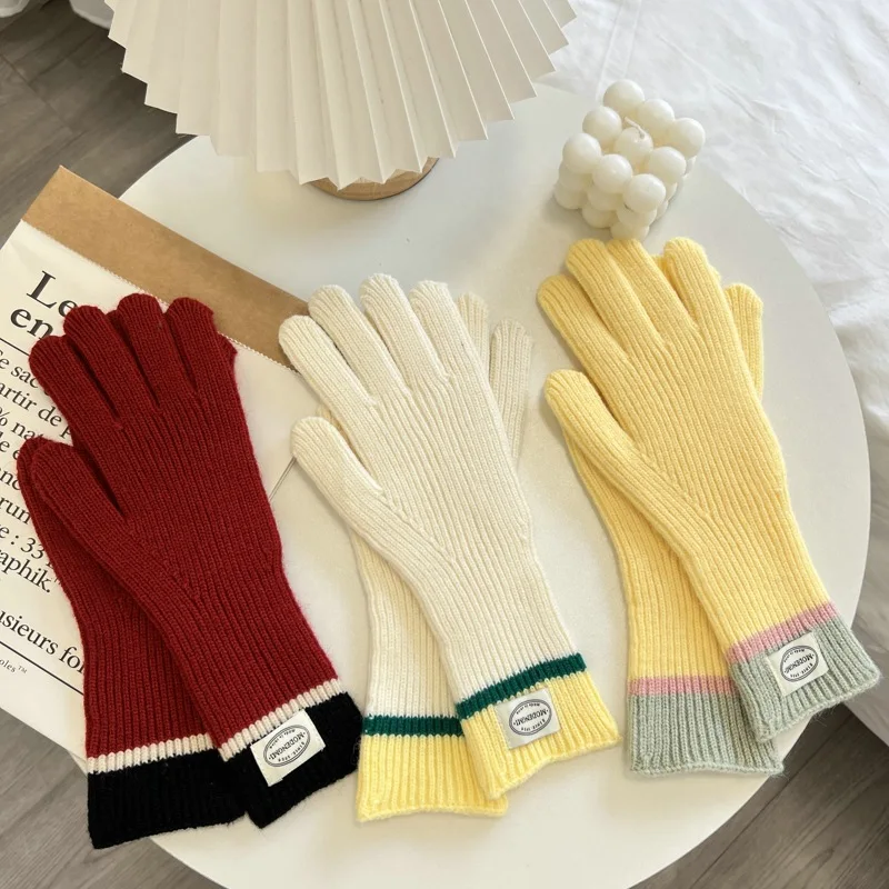 Matching Finger Gloves 2024 Winter Thickened Touch Screen Play Mobile Phone Riding Windproof Warm  Women's Knitted Gloves 