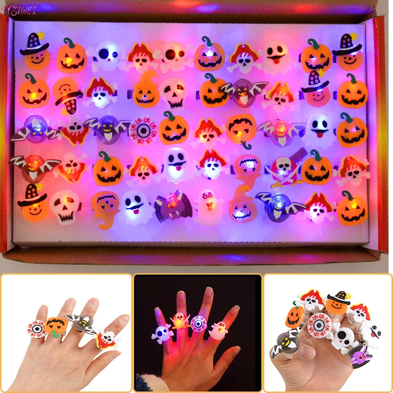 

10pcs Halloween Decorations Creative Cute Pumpkin Ghost Eye Rings for Children Halloween Luminous Rings LED Flash Finger Ring