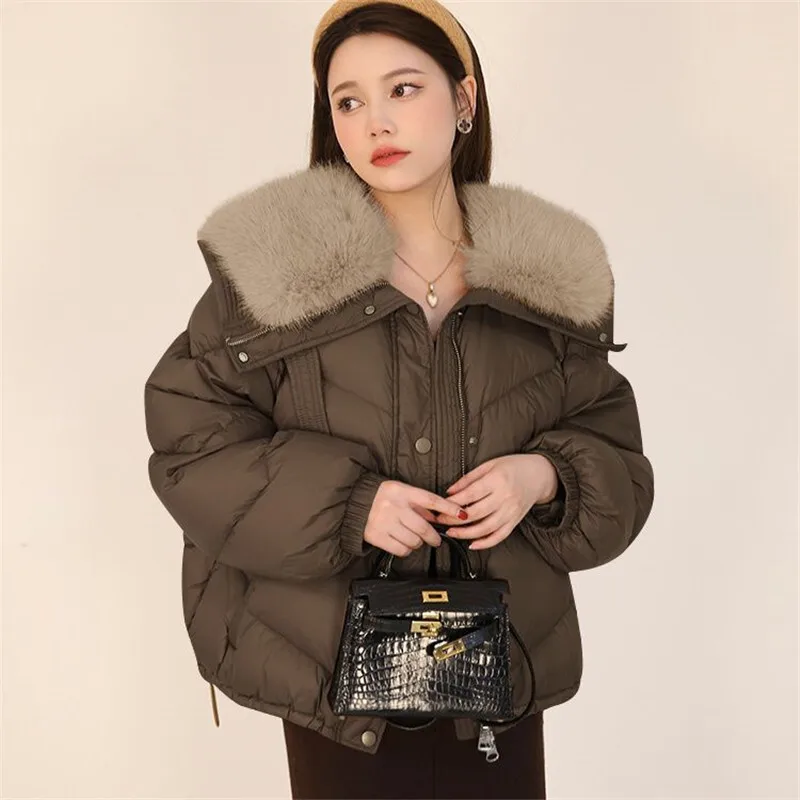 Mode pelz kragen kurze unten gepolsterte jacke frauen 2025, neue winter Parkas Koreanische zipper baumwolle Kleidung damen lose Outwear T803