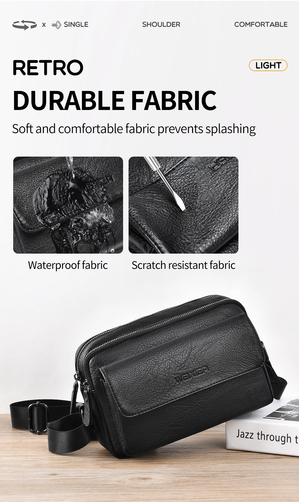 Bolso de hombro cruzado para hombre, bandolera pequeña para el trabajo, negocios, resistente al agua