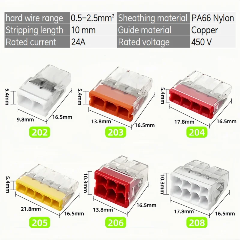 230Pcs Box Quick Wire Connectors 2/3/4/5/6/8 Ports Terminal Block Hard Stainless Easy Electric Quick Push-In Light House Wiring