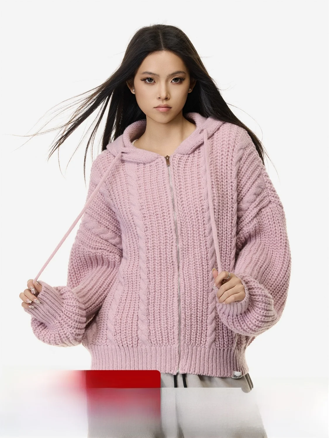 

Теплый вязаный кардиган на молнии для женщин, из пряжи с эффектом кос, уютная осенне-зимняя верхняя одежда для повседневной носки, удлиненный, с длинными рукавами