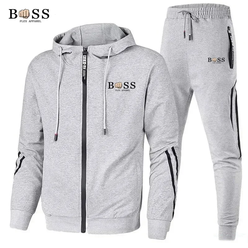 Men\'s Sets Zip Hoodie+Pants 2-piece Set 2024 Spring New Fashion Sports Brand Set Men\'s Casual Fitness Jogging Sportswear Suit