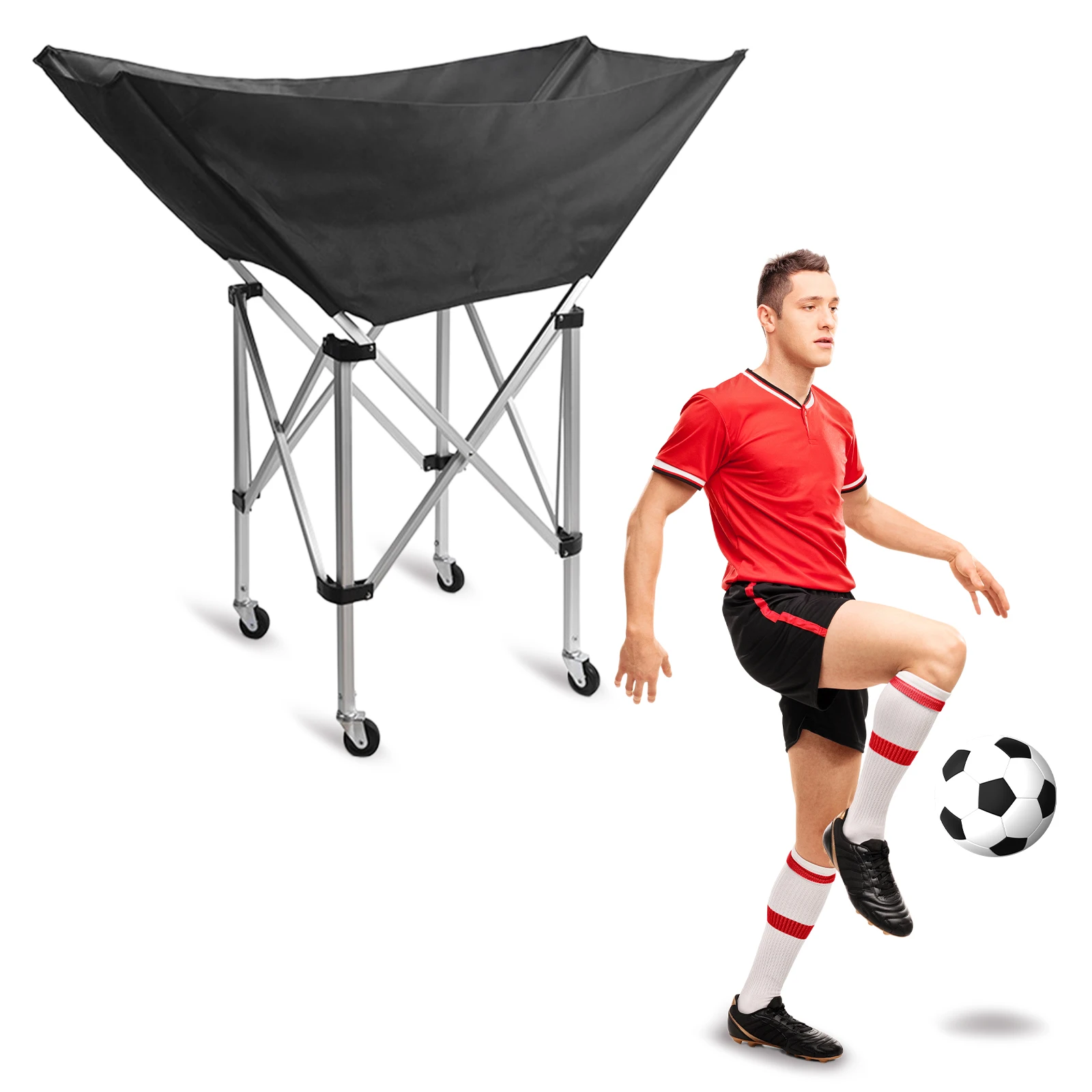 Troli Penyimpanan Bola Lipat dengan Roda, Peralatan Latihan Bola Voli, Tempat Bola untuk Penyimpanan dan Transportasi yang Mudah