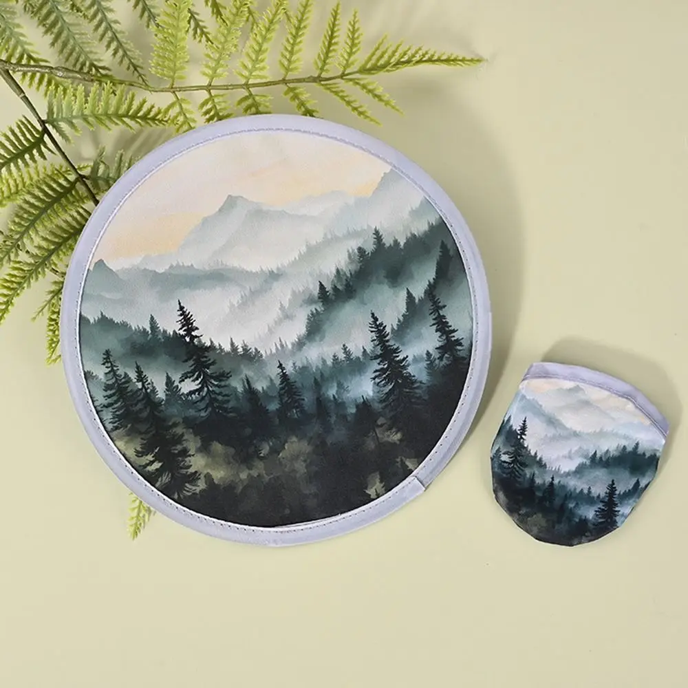 New Round Shape Round Foldable Hand Fans Oil Painting Cartoon Cooling Fans Flower Folding Fan Office