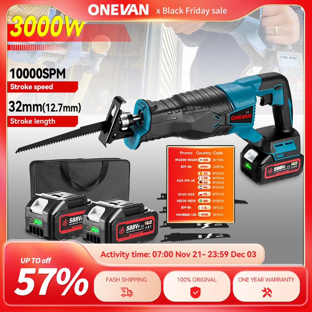 10000SPM Electric Reciprocating Saw Cordless Rechargeable Multifunction Saw Metal Wood Cutting Tools For Makita 18V Battery