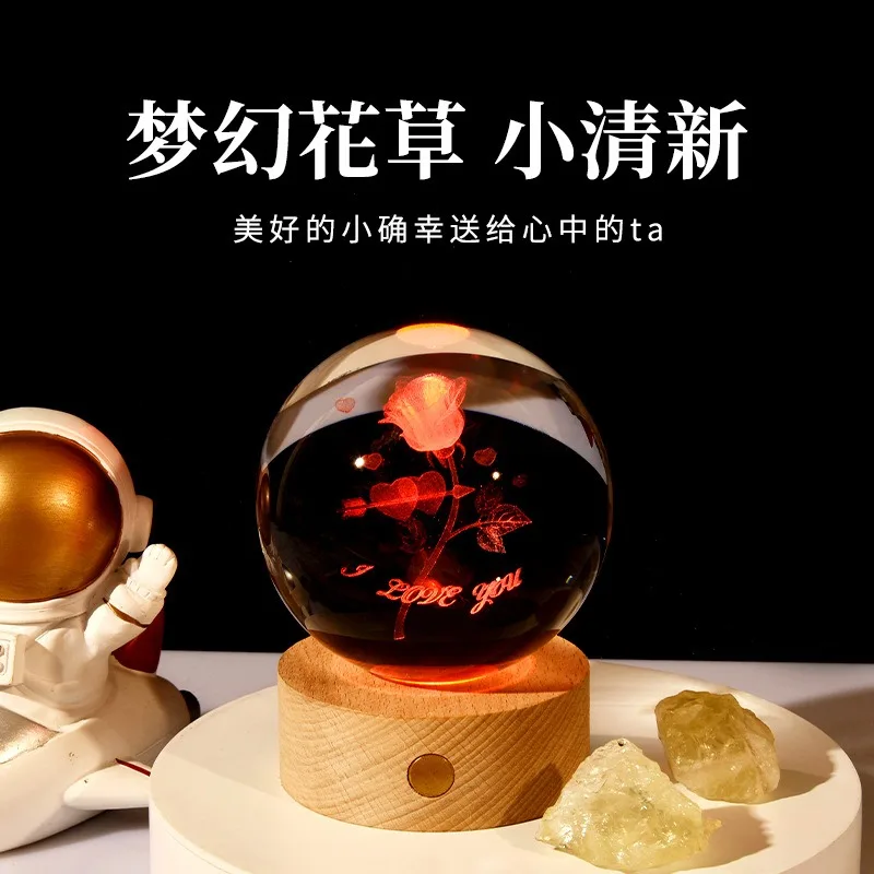 Planet Crystal Ball LED Night Light Creative Ambient Bedside Lamp Desktop Crystal Ornament Souvenir Decor Gift For Bedroom