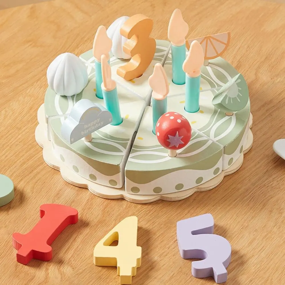 Modelo de bolo de madeira, simulação de comida montessori, festa, bolo, conjuntos de comida, cozinha interativa cognitiva, brinquedo de simulação