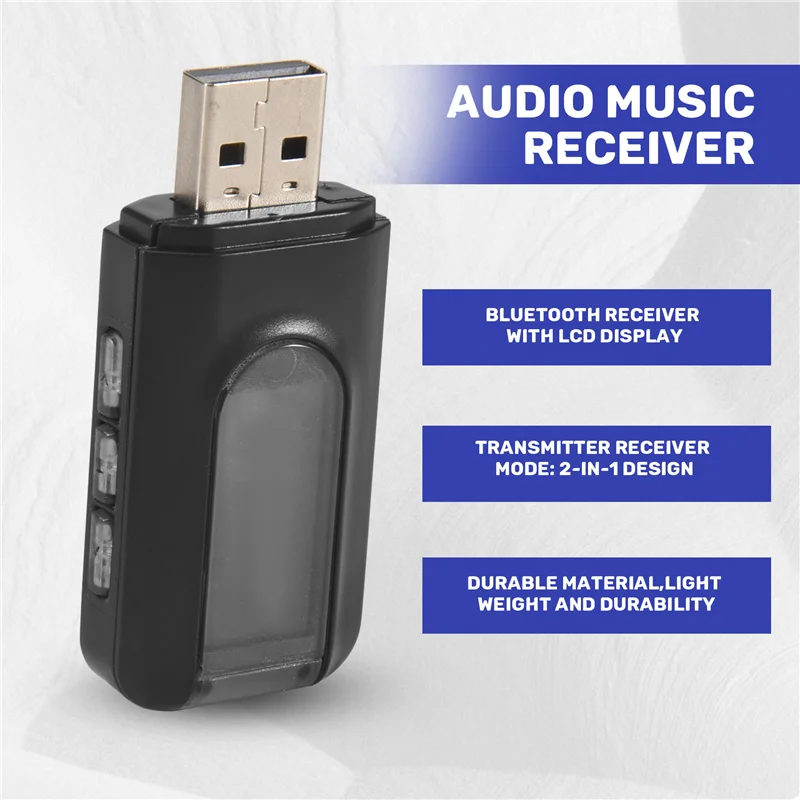 AS95-Bluetooth 5.0 جهاز إرسال واستقبال، محول لاسلكي 2 في 1 مع شاشة LCD 3.5 مم AUX USB ستيريو للكمبيوتر الشخصي TV Car Headpho