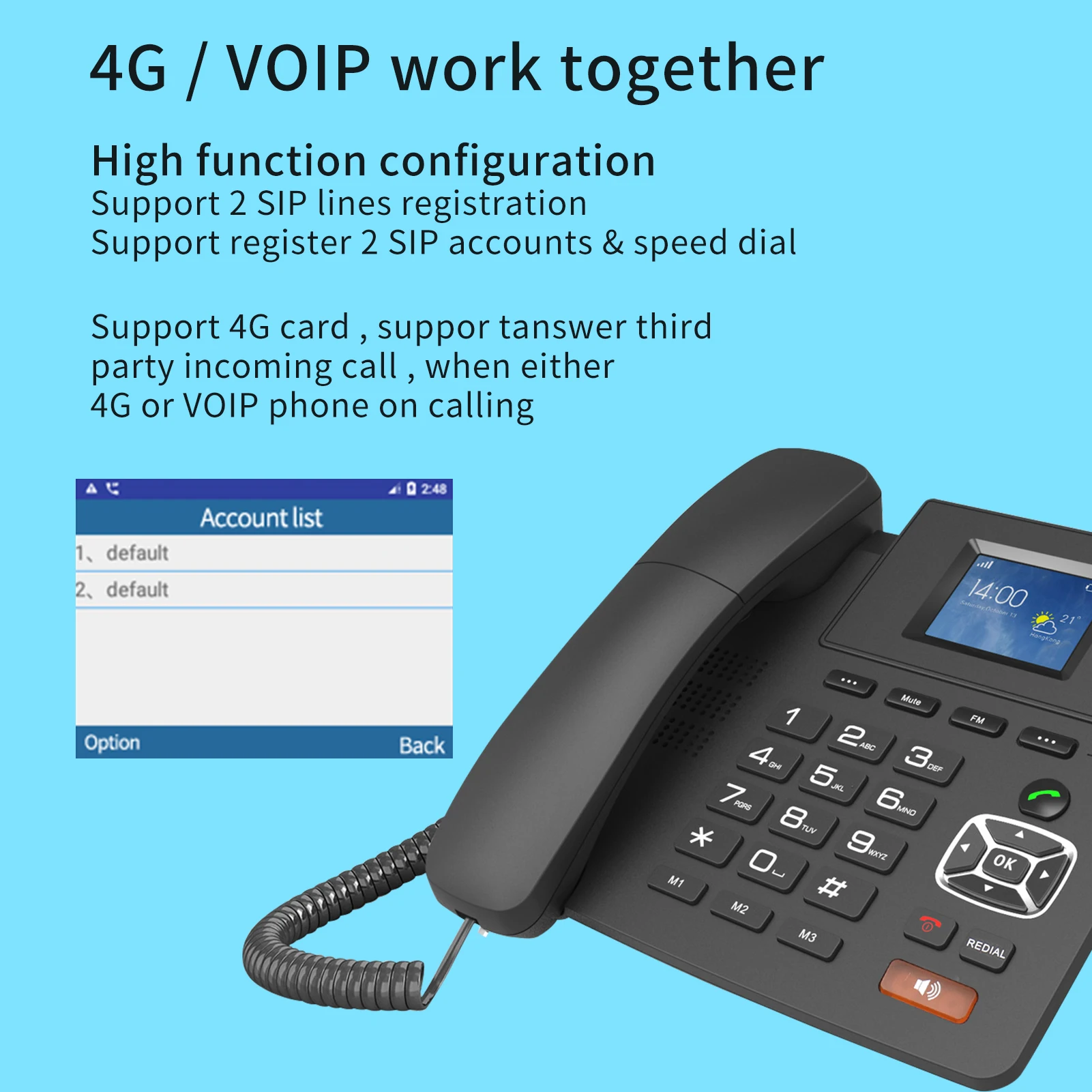 P03-4G Desktop Wireless Telephone 4G VOIP Phone Support 2 SIP Accounts WIFI SIM Card with Antenna LCD Screen Auto Answer