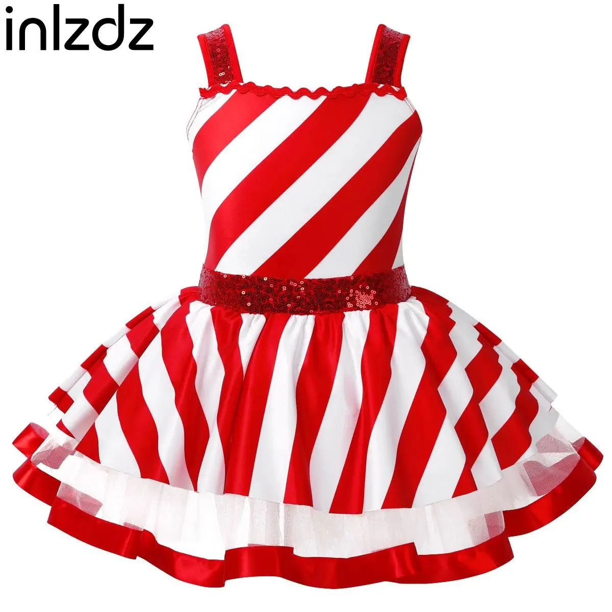 

Kids Girls Christmas Stripe Candy Cane Costume Ballet Gymnastics Performance Dancewear Figure Skating Twirling Leotard Dress