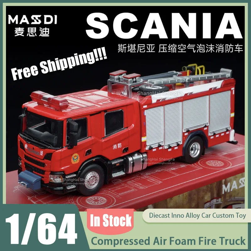 

New In Stock Massdi 1:64 Scania Compressed Air Foam Fire Truck Mode Premium Rescue Vehicle Collectible Toys Christmas Gifts Kid