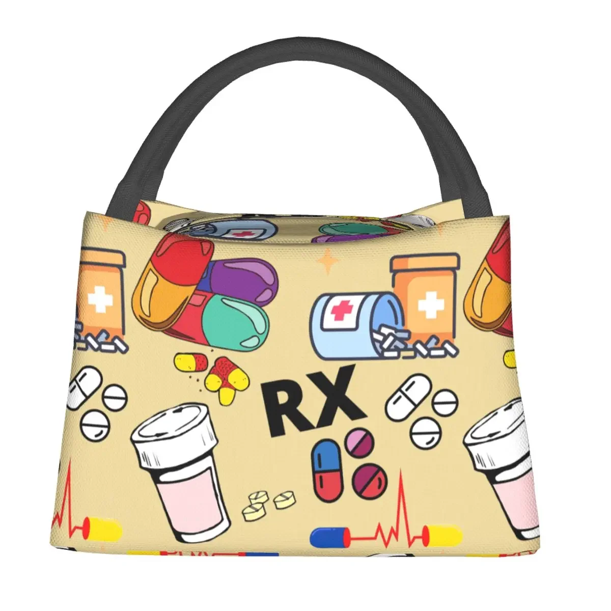 Pharmacy Pattern Pills RX Lunch Bags Insulated Bento Box Waterproof Lunch Tote Picnic Bags Cooler Thermal Bag for Woman Kid Work