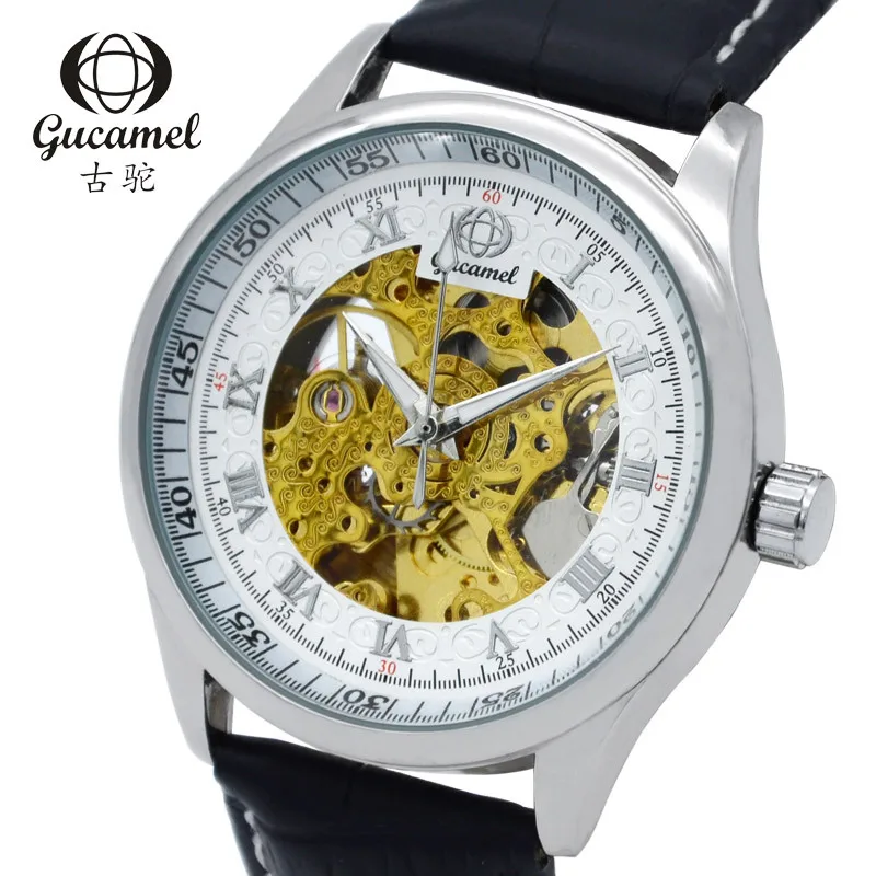 

Men's Engraved Skeleton Automatic Watch, Artistic Open-Heart Dial & See-Through Back