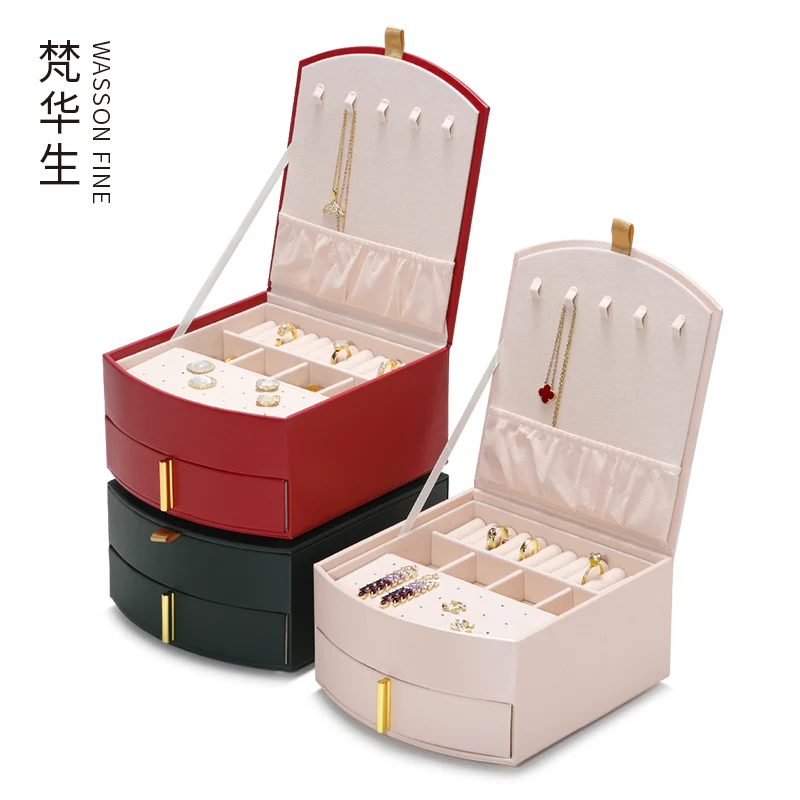 New jewelry storage box Double layer necklace ring earrings Ear studs Jewelry box High grade European style jewelry box