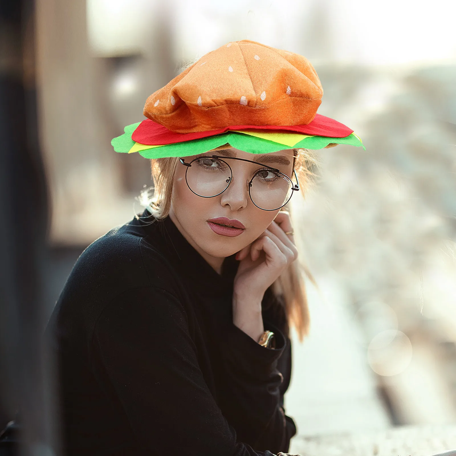 

Hamburger Hat Yellow Portable Festive Headgear Delicate Funny Costume Cosplay Party Prop Lightweight Cloth Bright Stylish Decor