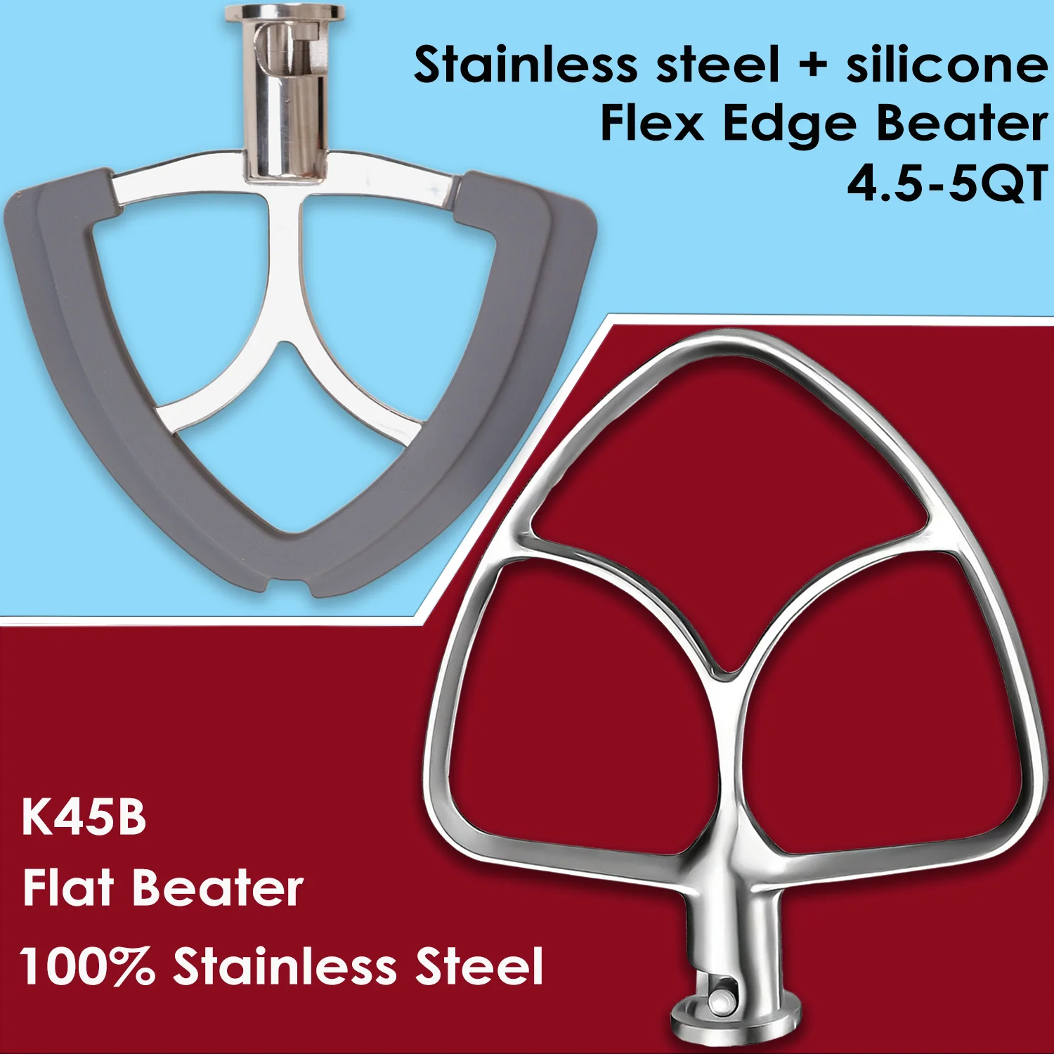 Batidor Flex Edge, batidor plano de acero inoxidable K45B, para batidoras KitchenAid de 4.5-5 cuartos con cabezal inclinable, 2 paletas se venden por separado