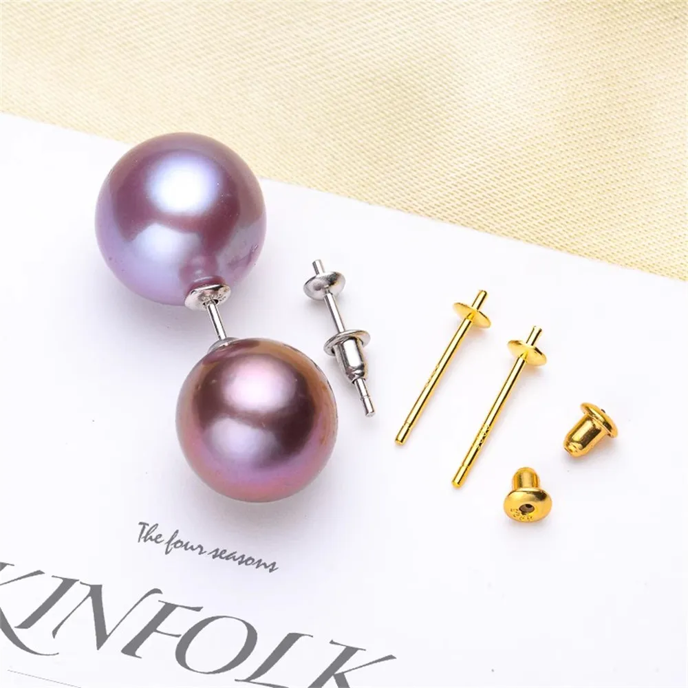 DIY Pearl Accessories S925 Sterling Silver Stud Earrings Dual-purpose Double Bead Silver Earrings Holder with 7-12mm Round Z030