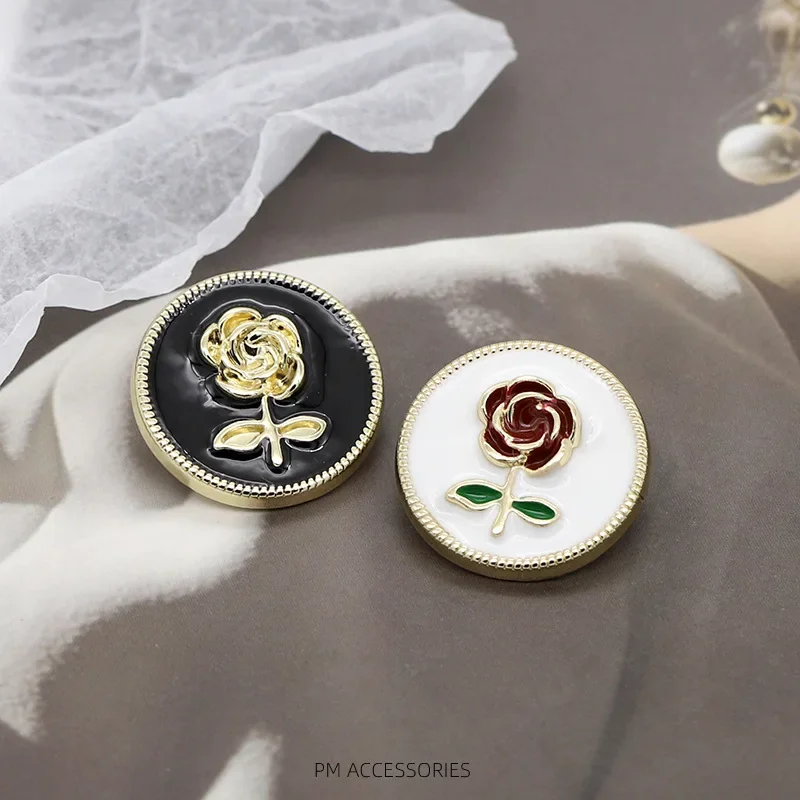 

50Pcs Vintage Rose in The Middle Button for Women's Clothing Accessories Golden Rose Metal Button for Dress Sewing Accessories