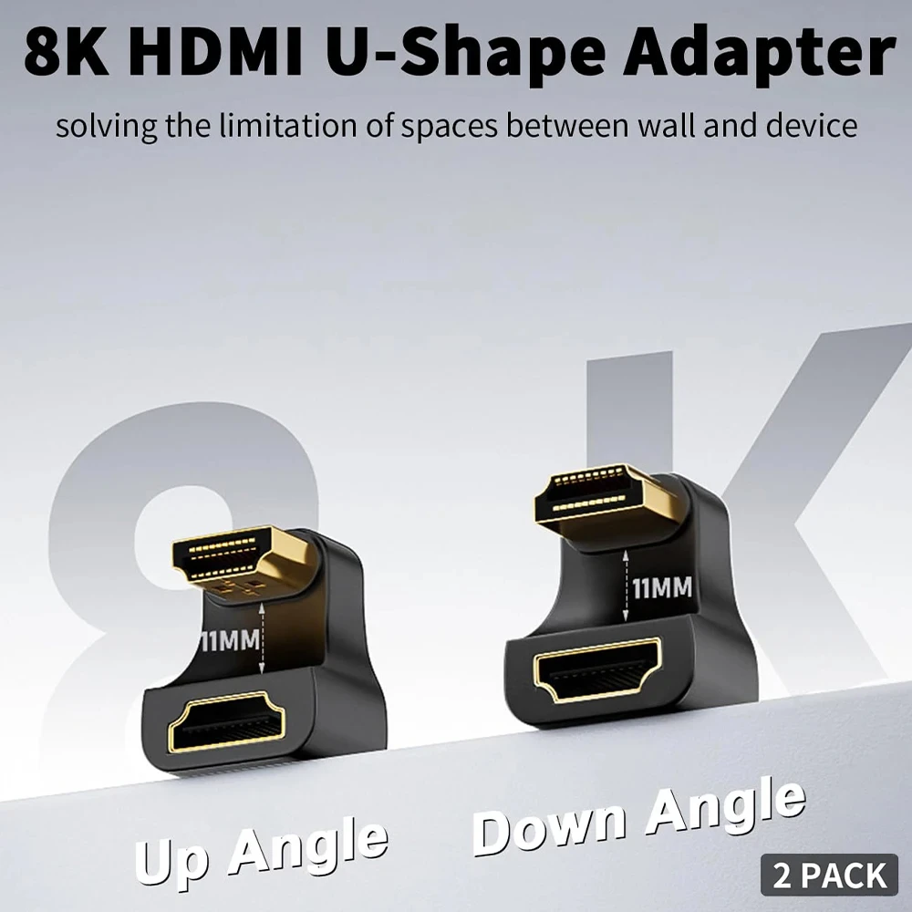 360 Degree U Shape HDTV Adapter HDMI 2.1 Male to Female 8K@60Hz Connector for Portable Display Monitor Accessories Up&Down Angle