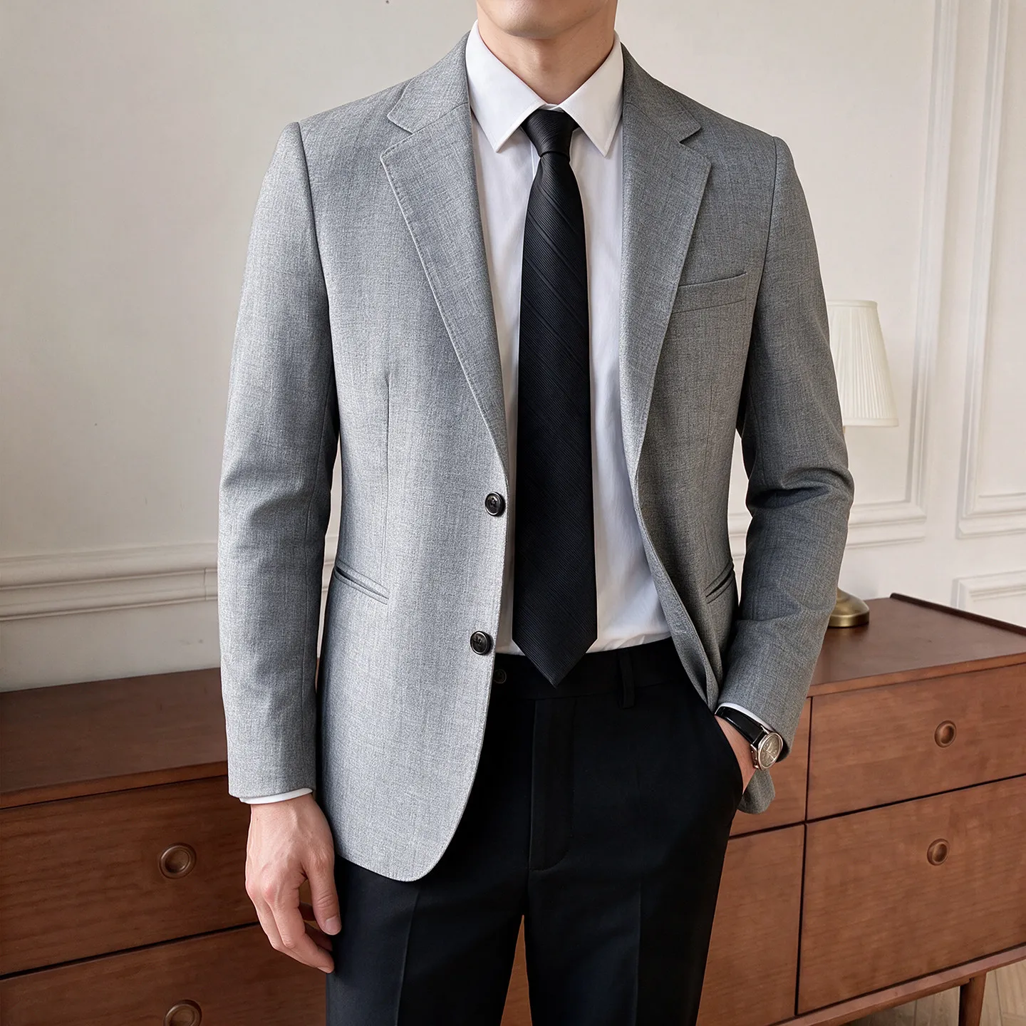 High-Quality Men's Fashion Party Business Suit Lightweight Textured Linen Feel Casual Commute Ready Elegant Tuxedo Jacket