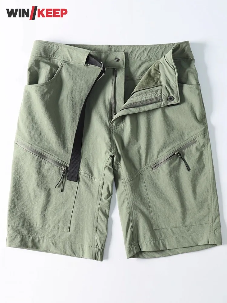 

Летние дышащие шорты для скалолазания на открытом воздухе, мужские удобные однотонные водонепроницаемые быстросохнущие шорты с поясом для пешего туризма, прямые нейлоновые шорты