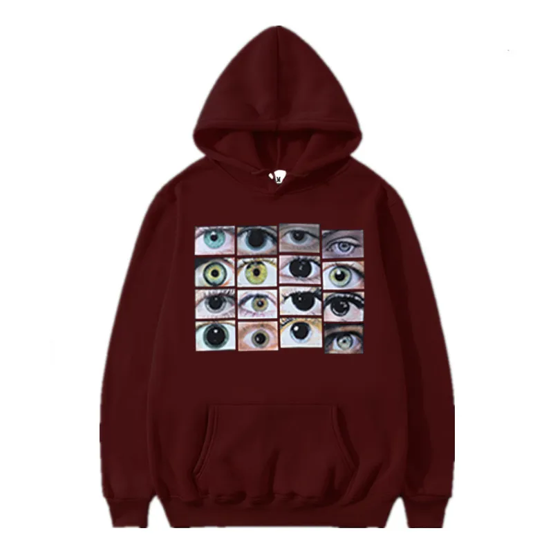 2022 Men Hip Hop Streetwear Hoodie Sweatshirt Eyes Print Harajuku Pullover Autumn Fleece Casual Hooded Hoodie Black Sweat Shirt